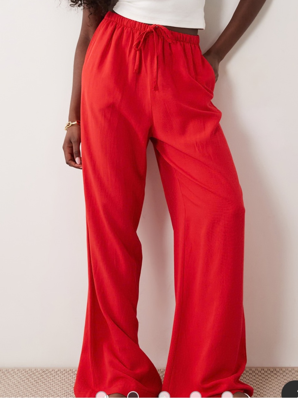 ASOS DESIGN linen blend pull on deep hem wide leg Red Trouser Women’s Small NWT